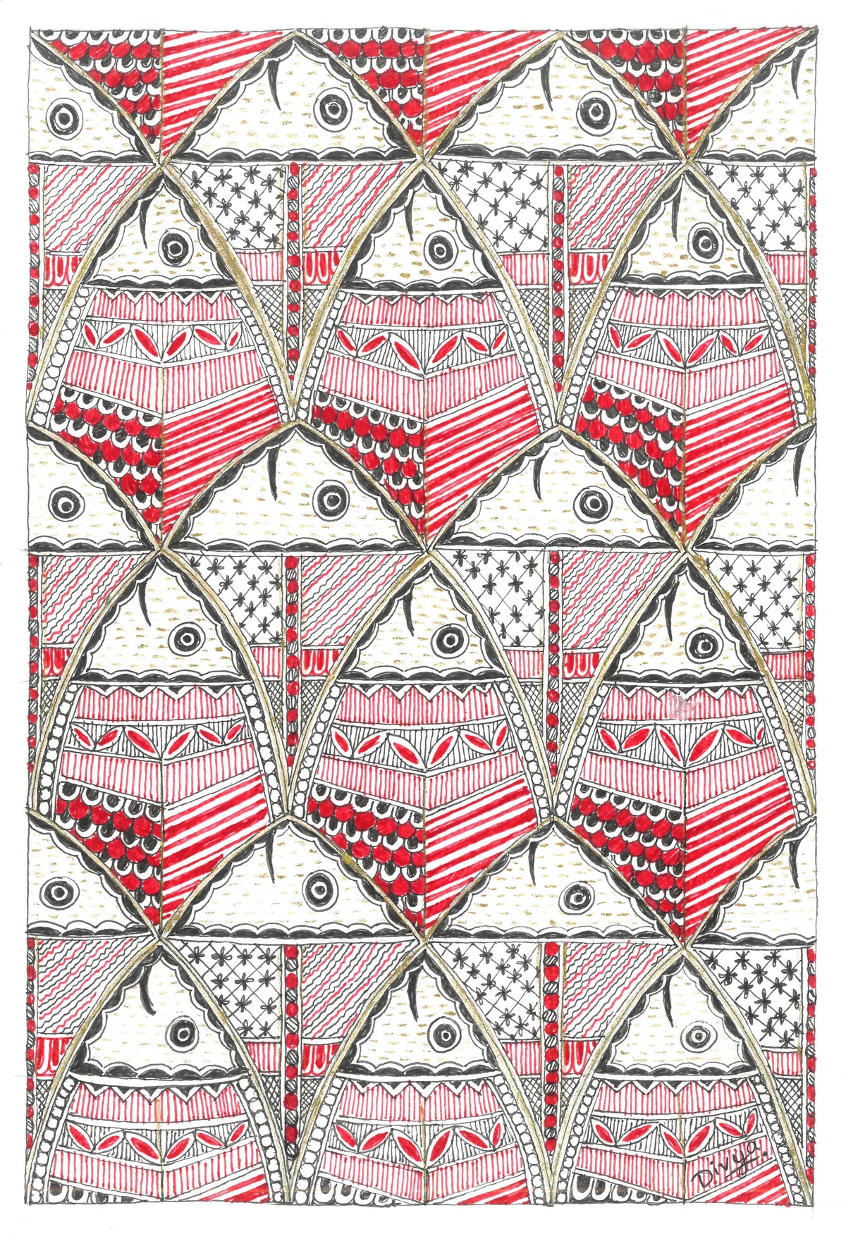 Crimson Currents – Original Madhubani Fish Art Print
