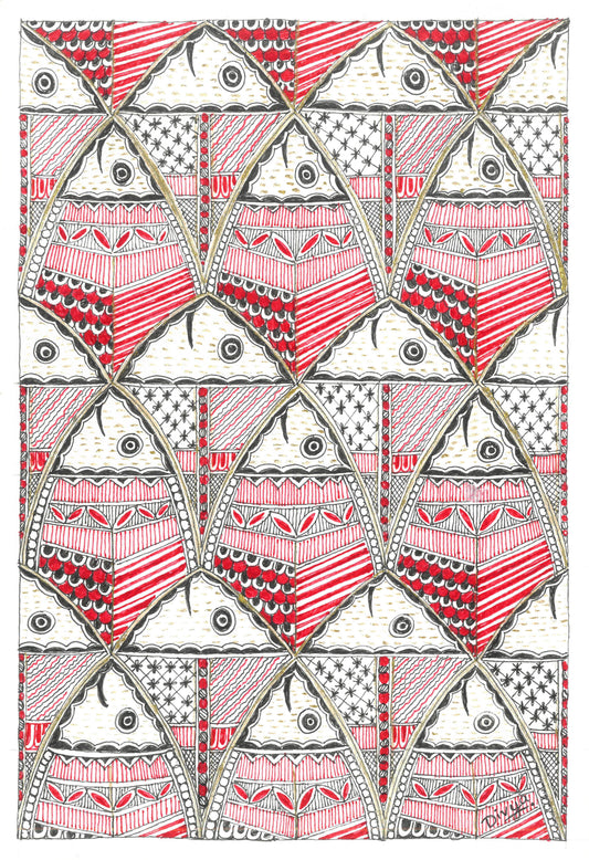 Crimson Currents – Original Madhubani Fish Art Print