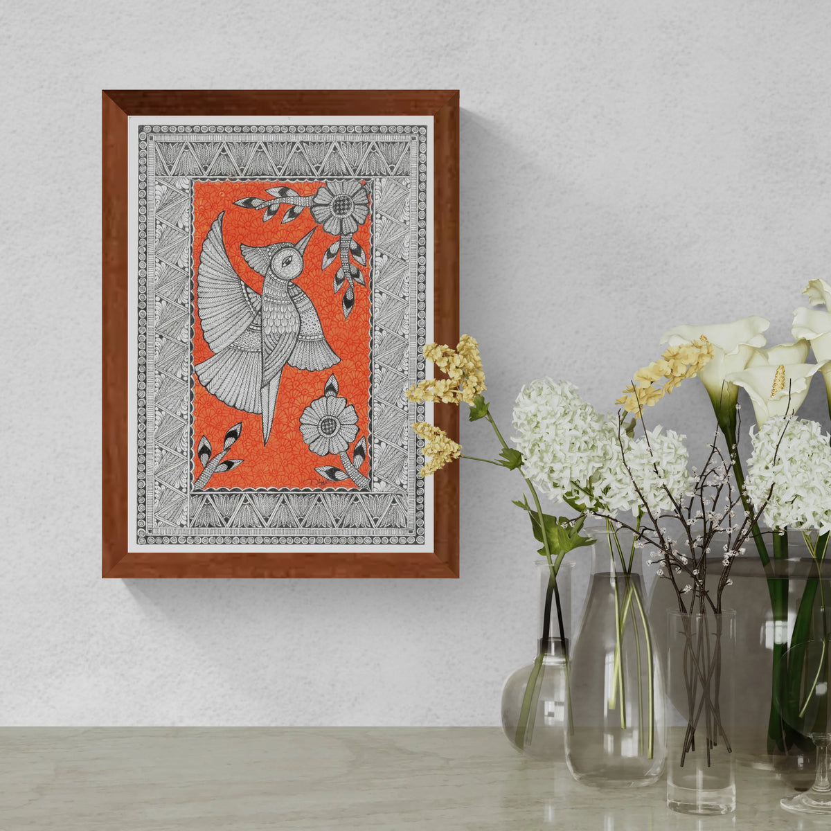Wings in Bloom –Original Madhubani Bird Art Print