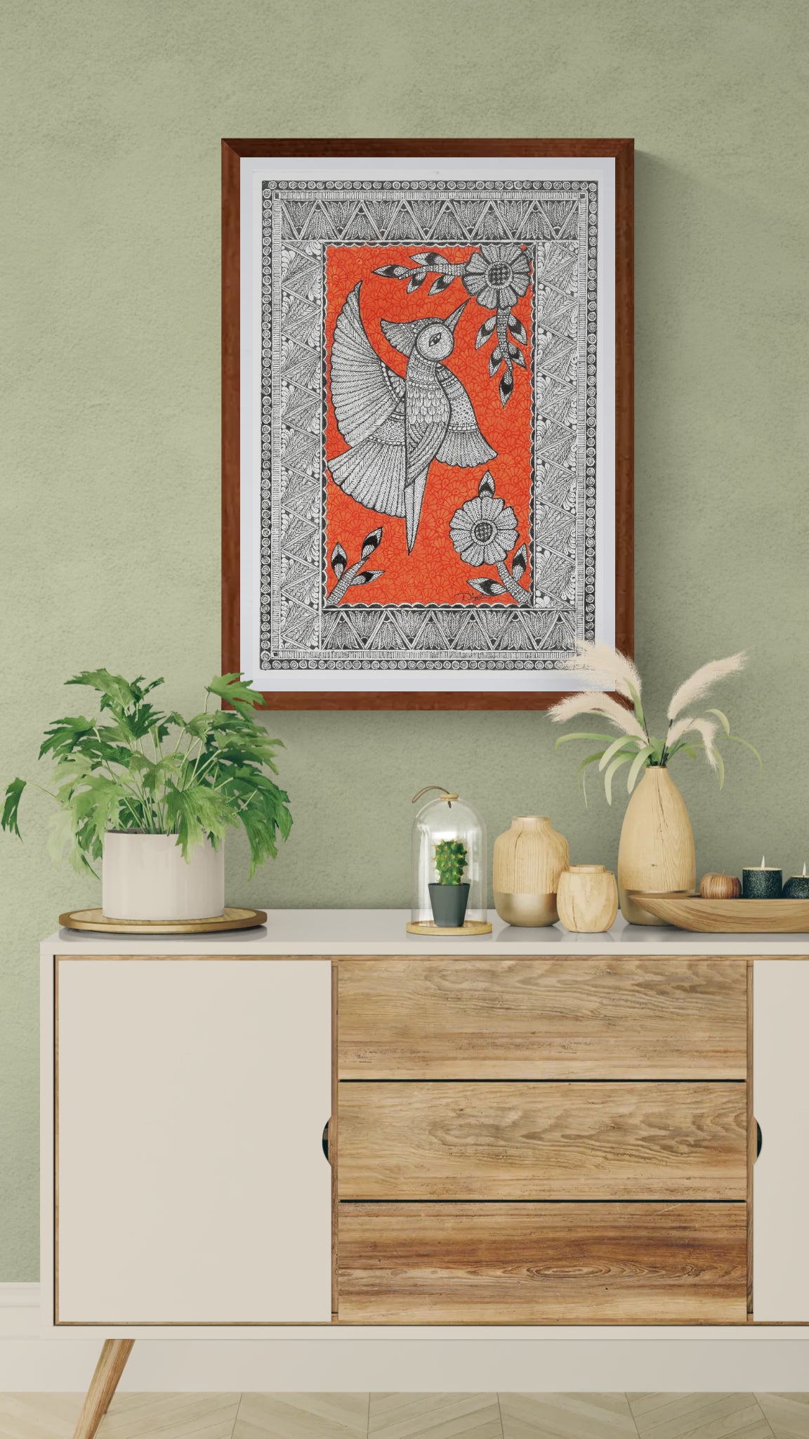 Wings in Bloom –Original Madhubani Bird Art Print
